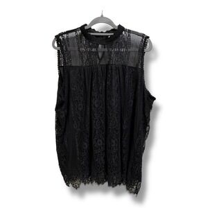 Shannon Ford New York Black Lace Mock Neck Sleeveless‎ Blouse Plus Size 3X